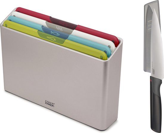 Joseph Joseph - Folio Icon - Snijplanken set - Grijs - 5 Delig - incl. Chef Mes - Kerstcadeau