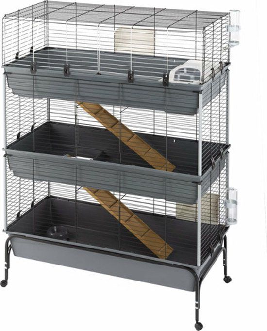 Ferplast Konijnenkooi Rabbit 120 Trippel Grijs Met standaard