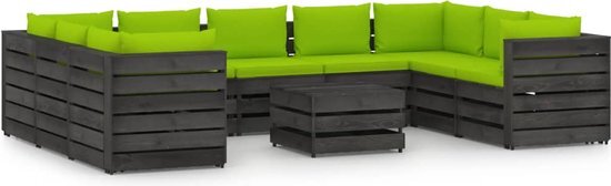 The Living Store Loungeset - Pallet - Hout - 69x70x66 cm - Grenenhout - Grijs ge&#239;mpregneerd