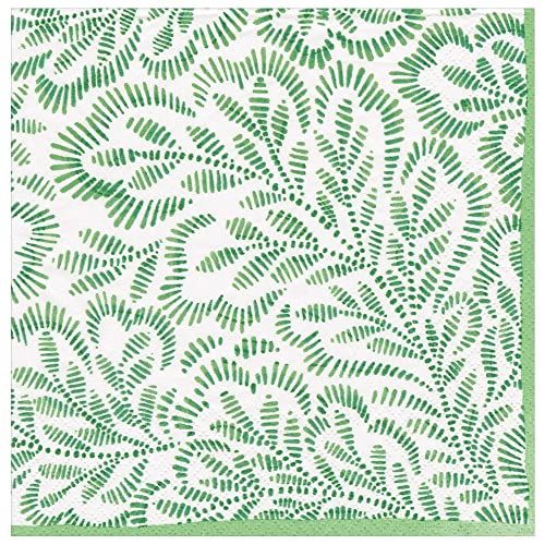 Caspari Blok Print Bladeren Diner Servetten - Groen - 20 Stuks
