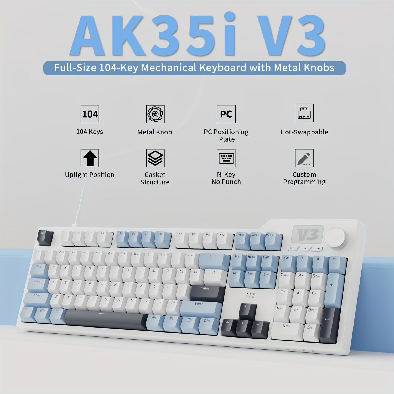 Ajazz AK35I V3 MAX Tri-mode Gaming Keyboard - Wired/Bluetooth/Wireless - Full Size