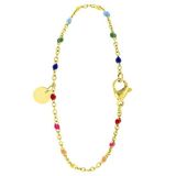 Lucardi Dames Armband graveer disc regenboog emaille - Staal - Armband - Cadeau - 19 cm - Goudkleurig