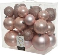 Decoris kerstbal plastic mix p.roze 26st