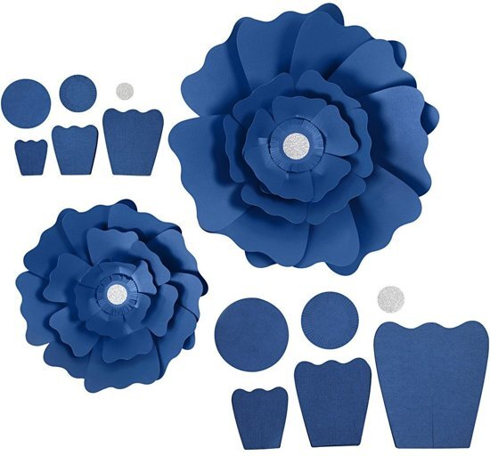 - Papieren bloemen, d: 15+25 cm, 230 gr, blauw, 2stuks