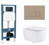 QeramiQ Dely Swirl Toiletset - inbouwreservoir Qeramiq Flush - slim zitting - kunststof taupe bedieningsplaat - rechthoekige knoppen - glans wit