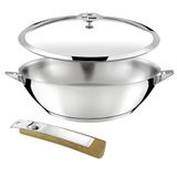 Cuisinox Wok van roestvrij staal, 28 cm + handvat in houtlook