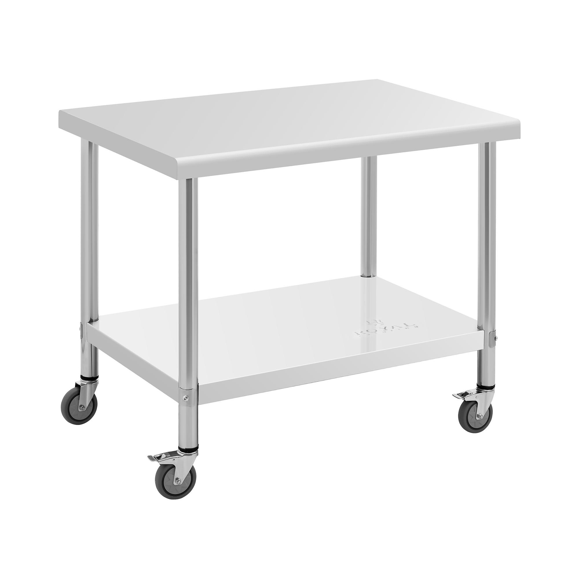 Royal Catering Roestvrijstalen tafel met wielen - 70 x 100 cm - 155 kg capaciteit -