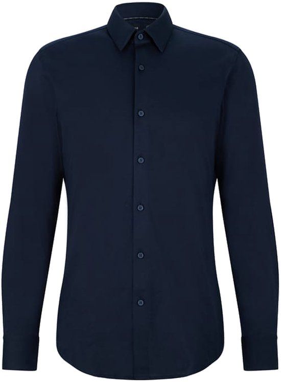 BOSS Hank-s Slim Fit Overhemd - Tricot - Blauw - Maat 39 - Heren