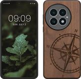 kwmobile telefoonhoesje geschikt voor OnePlus 13 - Houten hoesje met bumper - Donkerbruin Vintage Kompas design