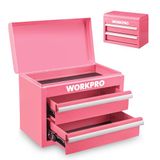WORKPRO Boîte à tiroirs métallique avec 2 tiroirs et espace de rangement supérieur rose, 27,5 x 15 x 20,8 cm, organisateur de table avec tiroirs pour bureau, vestiaire et poste de travail