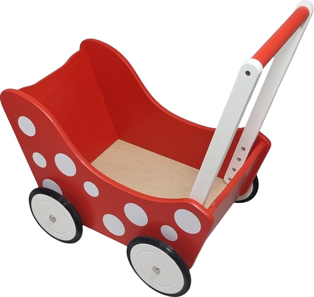 Playwood - Houten Poppenwagen egaal rood met stippen