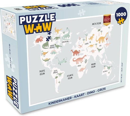 MuchoWow Puzzel Kinderkamer - Kaart - Dino - Grijs - Legpuzzel - Puzzel 1000 stukjes volwassenen