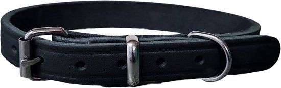 Schins Basic Halsband - Zwart - 45cm - Leer - Hond - Standaard halsband - Set met riem