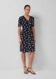 s.Oliver Navy Polka Dot A-line V-neck Long Sleeve Midi Dress Women's Size 34