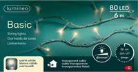 Lumineo Kerstverlichting - 80 leds - warm wit - 600 cm - transparant kabel - timer en dimmer