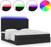 vidaXL - Ottoman Bed with Mattresses and LEDs - 200x200cm - Black Fabric