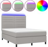 vidaXL Boxspringbed met matras en LED-verlichting, lichtgrijs, 140x190 cm, gestoffeerd