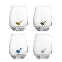 Bloomingville Misa Verres à boire – set de 4 verres soufflés à la bouche avec oiseaux colorés