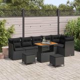 vidaXL Tuinbank - Set - 9 - st - Zwart - poly - rattan