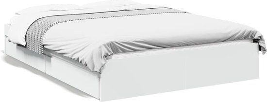 vidaXL Bedframe met lades wit 140x200 cm - Tweepersoons - Spaanplaat