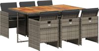 vidaXL 7-delige tuinset met kussens, grijs, polyrotan