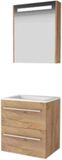 Basic-Line Premium 46 Badkamermeubelset - 60 x 46 cm - Met Grepen - 2 Lades - Acryl Wastafel - Zonder Kraangat - Spiegelkast met LED Verlichting - Whisky Oak