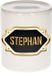 Bellatio Decorations Shoppartners Bv Spaarpot met voornaam Stephan - wit - met goud/zwart embleem - 8 x 9 cm - keramiek - met afsluitdop - cadeau verjaardag