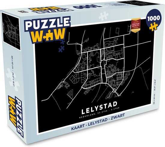 MuchoWow Puzzel Kaart - Lelystad - Zwart - Legpuzzel - Puzzel 1000 stukjes volwassenen