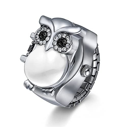 JewelryWe Vingerhorloge met elastisch kwarts, ring, uilen-stijl
