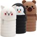 Merkloos Kawaii Trousse à crayons 2-en-1 en silicone souple - trousse à crayons pour étudiants - pingouin chat ours - noir blanc brun