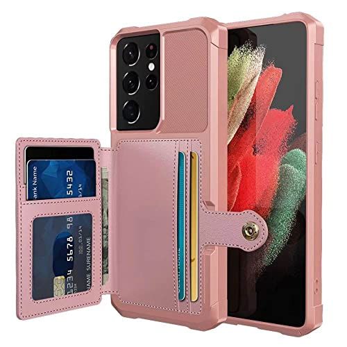 Liujunh voor Samsung Galaxy S21 Ultra Plus Creditcardhoes PU lederen Flip Wallet Cover met fotohouder Harde achterkant voor S21 Ultra, Rose goud, voor Galaxy S20