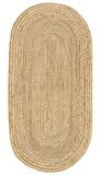 HAMID - Alhambra Natuurlijk Vloerkleed Ovaal, Vloerkleed Van Jute, 100% Natuurlijk, Handgeweven, Vloerkleed Woonkamer, Slaapkamer, Eetkamer, Gang, Ingang - (140x70cm)
