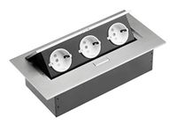 GTV Bureau-stekkerdoos, 3 x Schuko, zonder netsnoer, aluminium, AE-PB03GS-53
