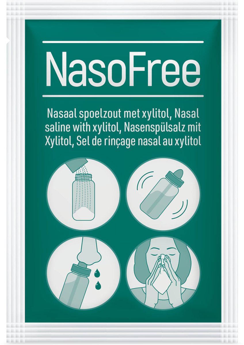 NasoFree nasaal spoelzout met xylitol - 100 sachets - zoutoplossing voor neusdouche - spoelzout neus - neusspoelen - bij (chronische) bijholteontsteking - DOS Medical