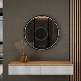 Planetmöbel AMYRA Wandconsole 100 cm – Goud Eiken/Wit – VELUNA LED Spiegel 60 cm – Dimbaar – 3 Lichtkleuren
