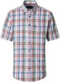 CASA MODA Sport casual fit overhemd - korte mouw - structuur - wit - groen - rood - blauw - lichtblauw geruit