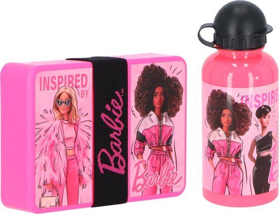 4KidsOnly Barbie Lunchset - Lunchbox - Drinkfles - Roze - Lunchbox Kinderen