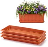 Plasticforte Jardinière avec plateau de rétention d'eau - 3x - terracotta - rectangulaire - 39 x 18 cm