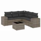 vidaXL 5-delige Loungeset met Kussens, Poly Rattan, Grijs