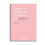 Miquelrius Schoolagenda 2024-2025, september 24 tot juni 25, 117 x 174 mm, dagplanner, omslag van karton, kalender 2024-2025, spiraalbinding, wit, Spaans en Engels, roze