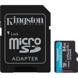 Kingston Carte Mémoire microSDXC Canvas Go Plus Android A2, 64Go, Classe 10 / UHS-1 U3, Avec Adaptateur SDCG3/64GB