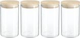 Secret de Gourmet Boîte de conservation - 4x pièces - pot de conservation - 1000 ml - verre - avec couvercle en bois