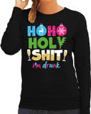 Bellatio Decorations Foute Kersttrui/sweater voor dames - hohoholy shit - dronken - zwart - hilarische kerst S