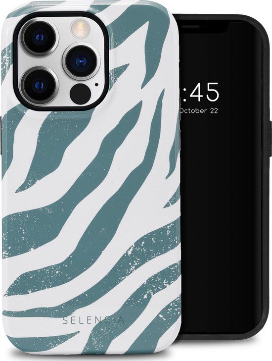 Selencia Hoesje iPhone 14 Pro - Vivid Backcover - Colorful Zebra Pine Blue