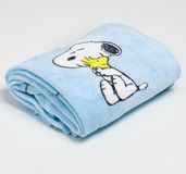 KANGURU SINGLE BED Snoopy, fleece microvezeldeken voor eenpersoonsbed zachte flanellen fluwelen deken, lichtblauw, 130x230cm