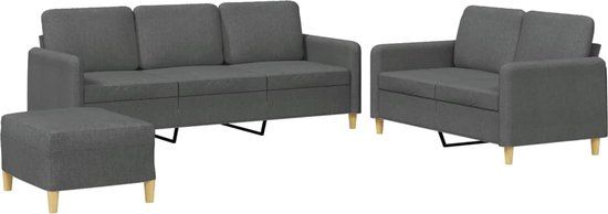vidaXL 3-delige Loungeset met kussens stof donkergrijs