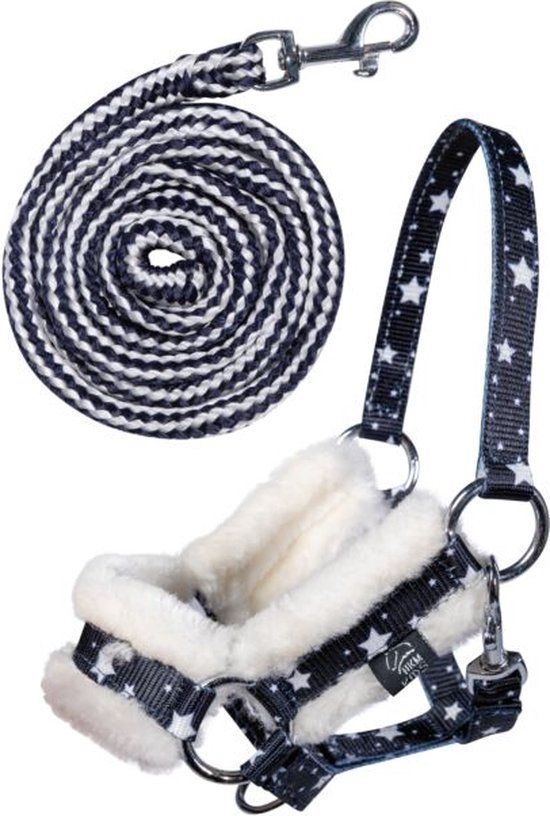 HKM Halster en Halstertouw voor Hobby Horsing - Navy met Sterren