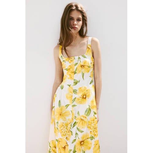 Mango Gebloemde Midi Jurk - Geel