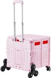 VEVOR Winkelwagen, Opvouwbaar, Aluminium, Roze, 65L, 4 Wielen