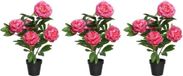 Shoppartners 4x stuks roze Paeonia/pioenroos rozenstruik kunstplant 57 cm in zwarte plastic pot